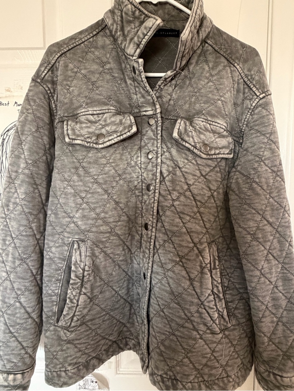Women's Quilted Gray Jacket with Snap Closure and pockets size small oversized
